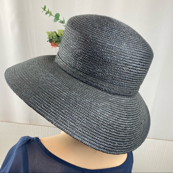 Fancy Black Wide Brim Hat 🎩 For the Races Saratoga Belmont Kentucky Derby - Picture 3 of 7